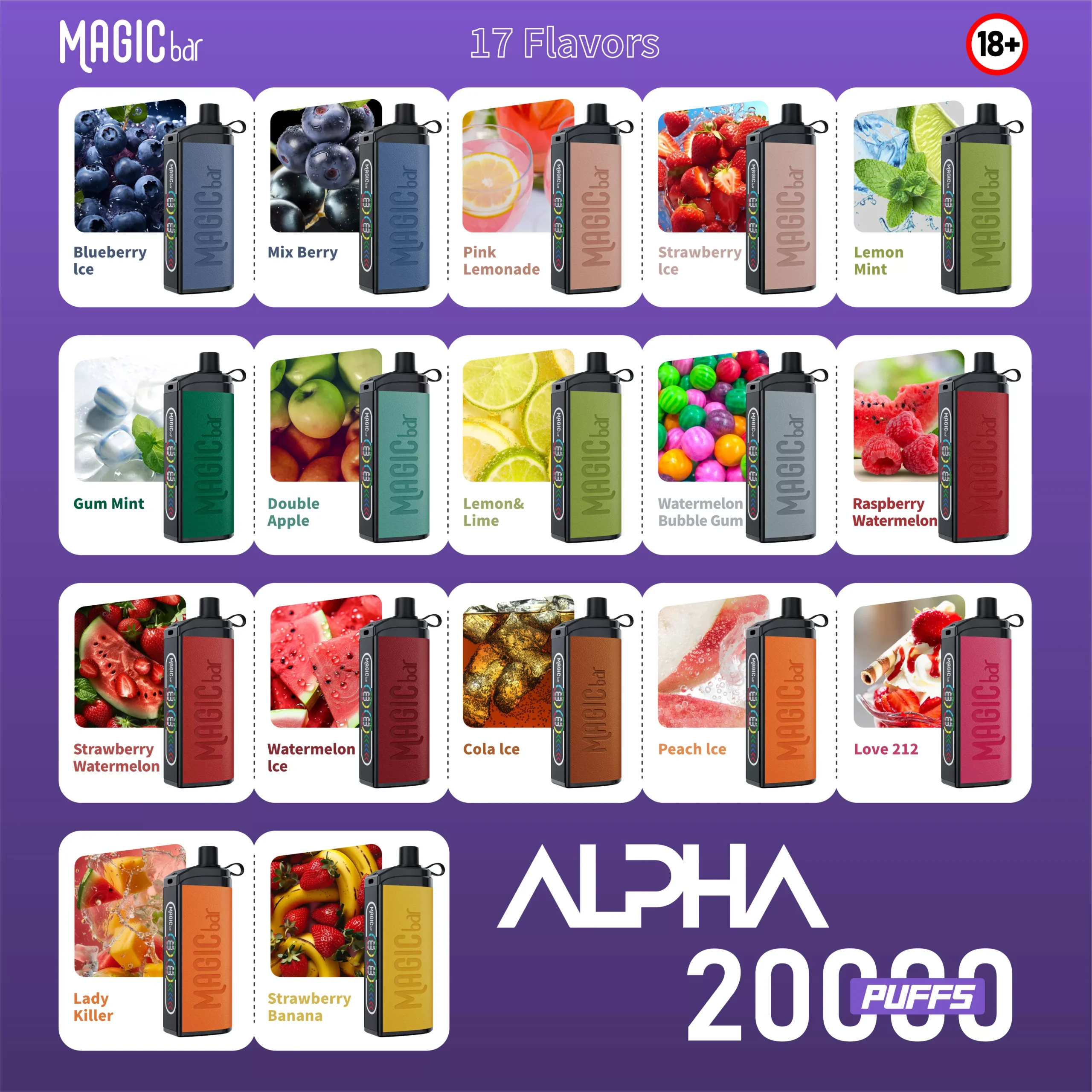 Magic Bar Alpha 20000 Puffs 2% Nicotine Disposable Vapes Electric Cigarette