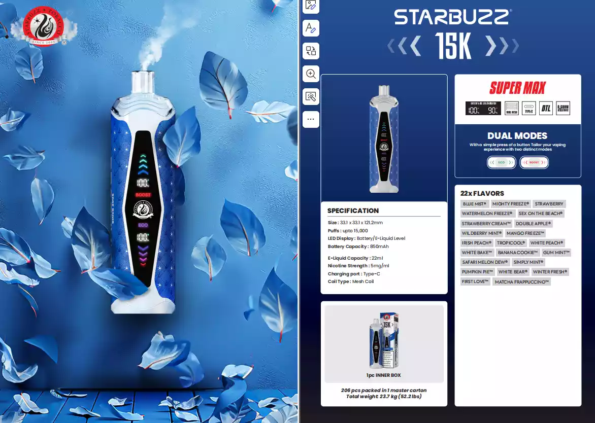 STARBUZZ Vape 15K Puffs 5mg Nicotine 15000 Puffs Disposable Vapes Electric Cigarette