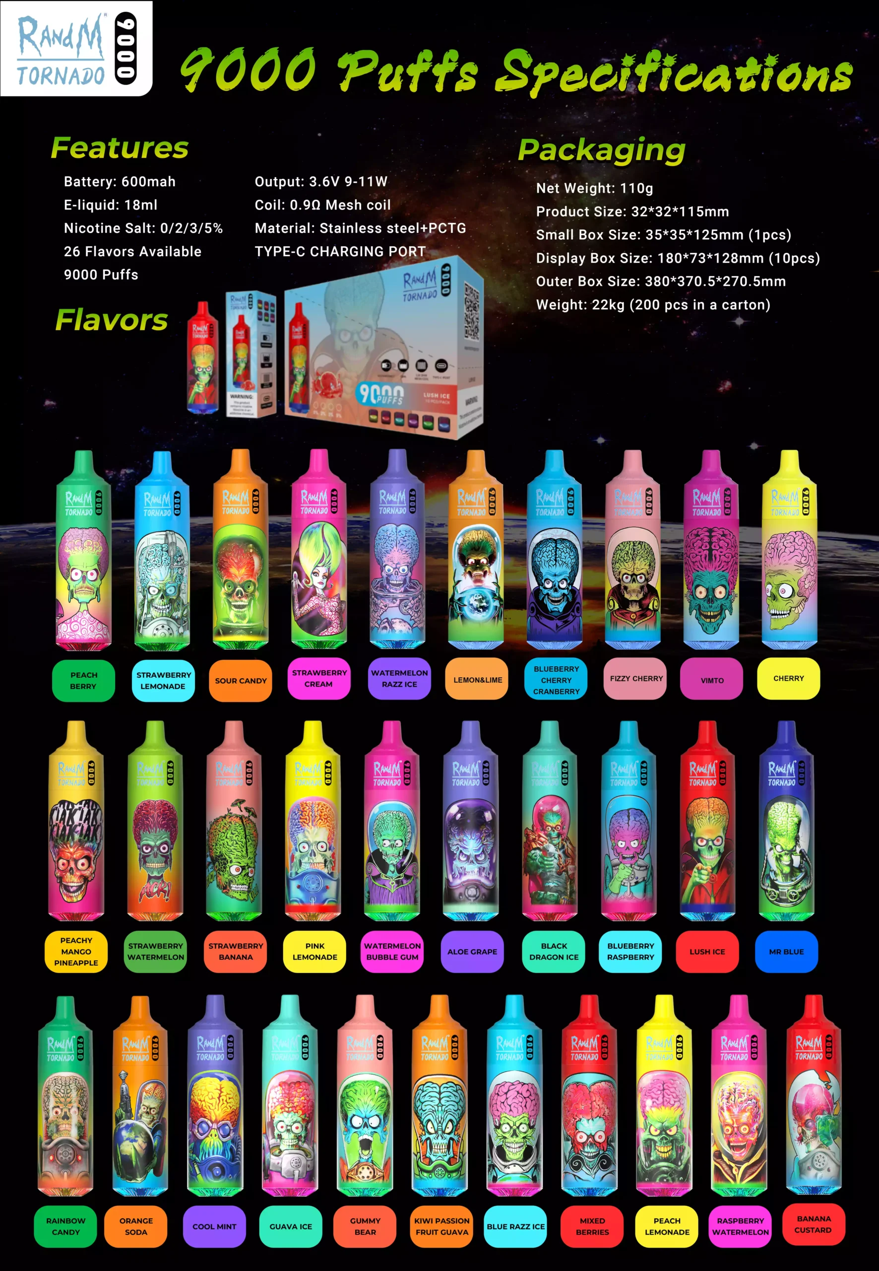 Fumot RandM Tornado 9000 Puffs Disposable Vapes Electric Cigarette