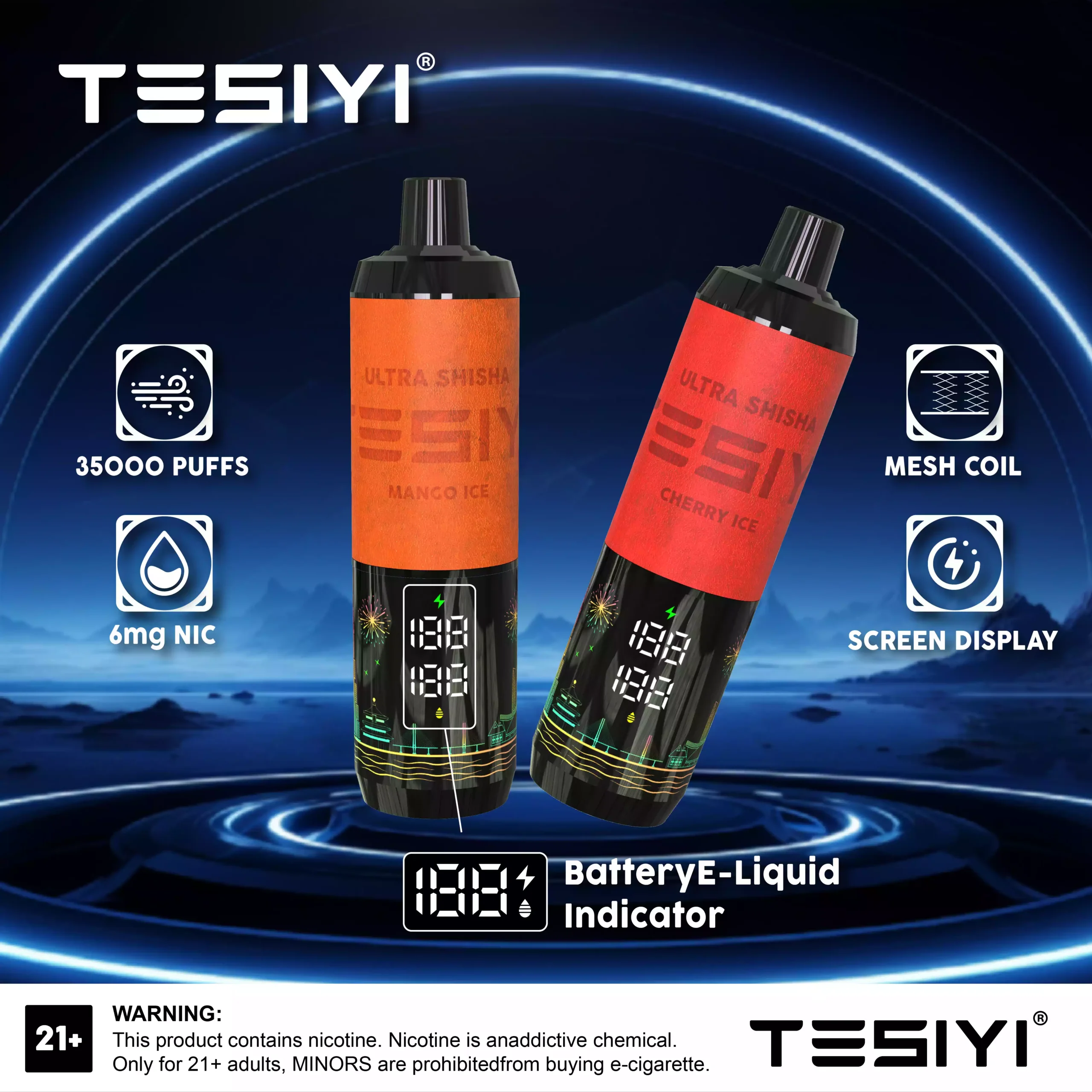 TESIYI Ultra Shisha Vape 35K 6mg Nicotine 35000 Puffs Disposable Vape